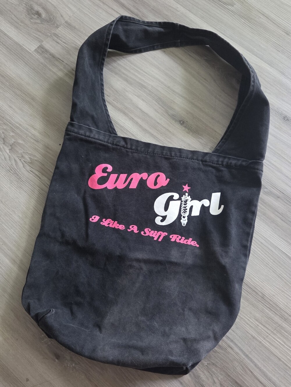 Euro Girl European Car Enthusiast Racing Canvas Tote Bag Spark Plug 'Stiff Ride' - Picture 6 of 13